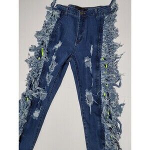 Purple Candy Womens Juniors Med High Rise Distressed Denim Fringe Flares